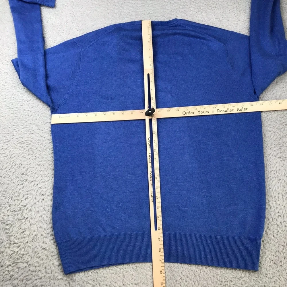 Peter Millar Sweater Mens L Blue Silk Cotton Cashmere Knit V Neck Pullover *Flaw